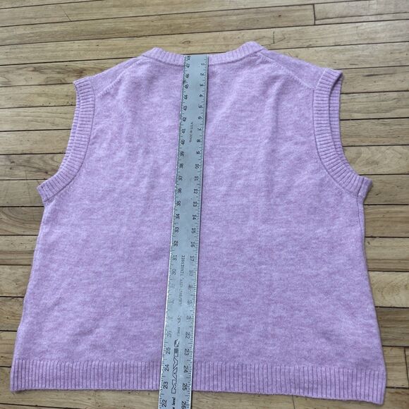 H&M Pink Wool Blend Sweater Vest Women M Barbie Boho Oversized Relaxed Crop Knit - Picture 11 of 16